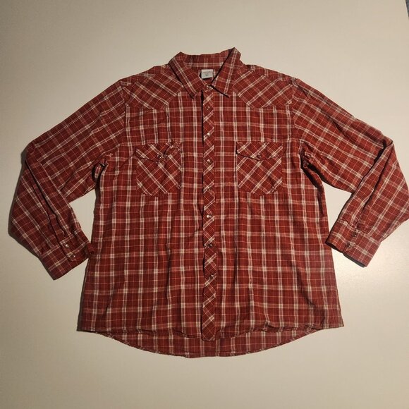Old Navy Pearl Snap Shirt Western Red Black Plaid Rodeo Cowboy Mens XXL‎ 2XL EUC - Picture 6 of 13